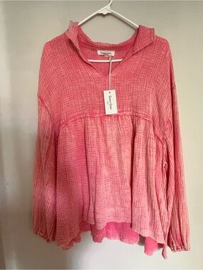 Seven7 Pink Hooded Peasant Tunic Top